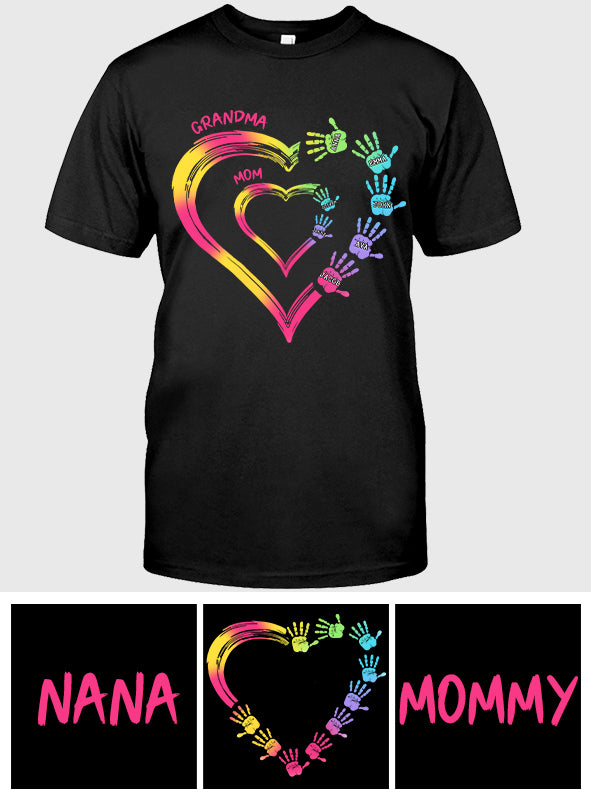 Any Title Of Mother And Grandma Double Heart Colorful - Personalized Grandma T-shirt And Hoodie