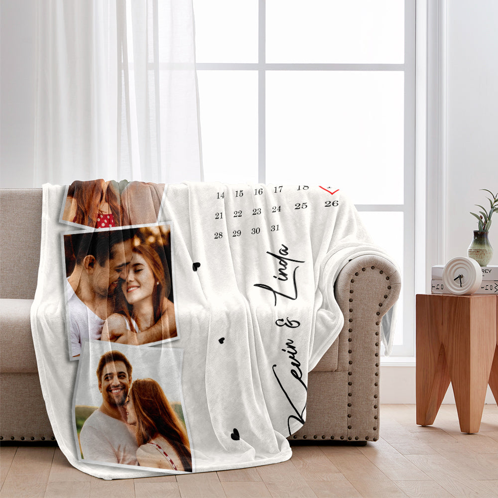 The Day We Met Custom Photos And Calendar - Personalized Couple Blanket