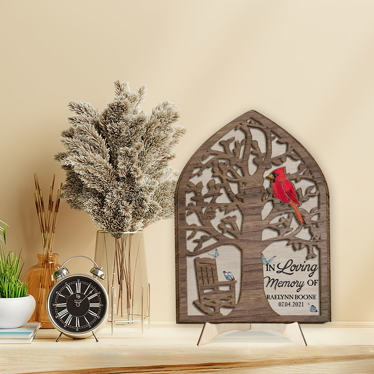 In Loving Memory Memorial Chair Red Cardinal - Personalized Memorial 2 Layered Wood Sign / Wood Plaque