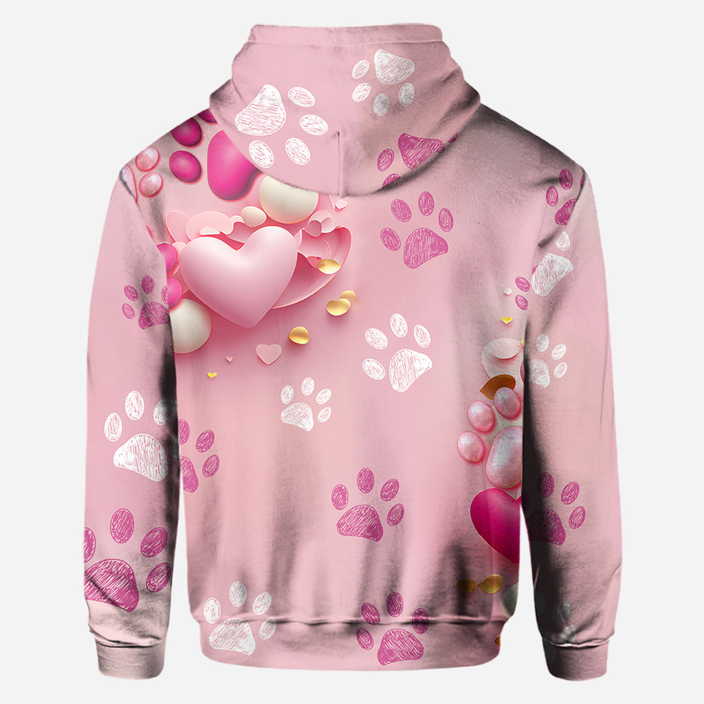 Hund, Katze, Mama, Fellmama, 3D-Herz in Rosa – personalisiertes T-Shirt mit Hundemotiv