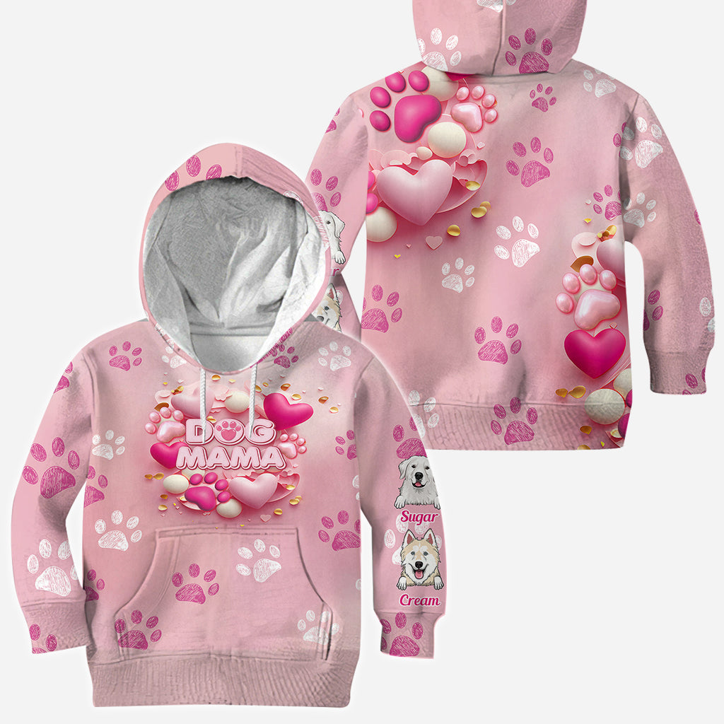 Hund, Katze, Mama, Fellmama, 3D-Herz in Rosa – personalisiertes T-Shirt mit Hundemotiv