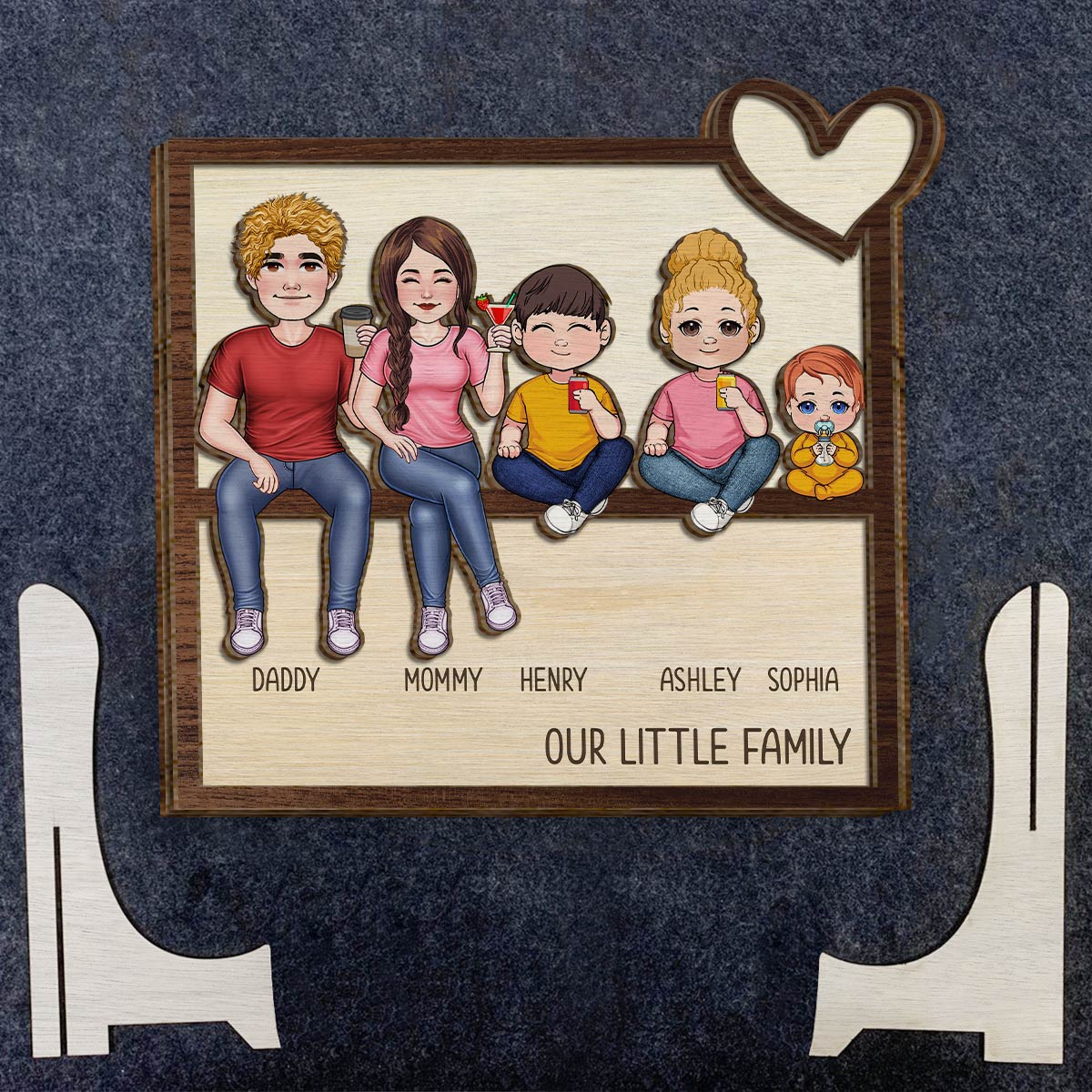 Notre petite famille - Panneau/plaque en bois personnalisé(e) à 2 couches