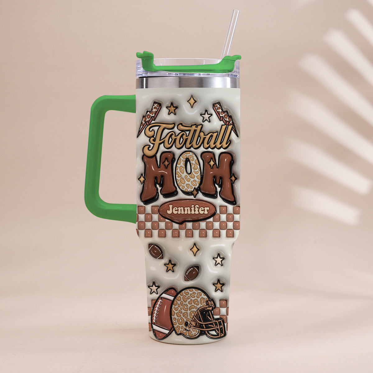 Football Mom - Personalized Football Tumbler With Handle