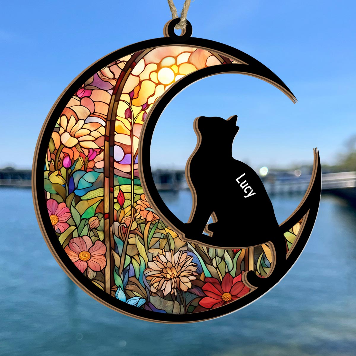 Silhouette de chat en vitrail - Attrape-soleil chat personnalisé