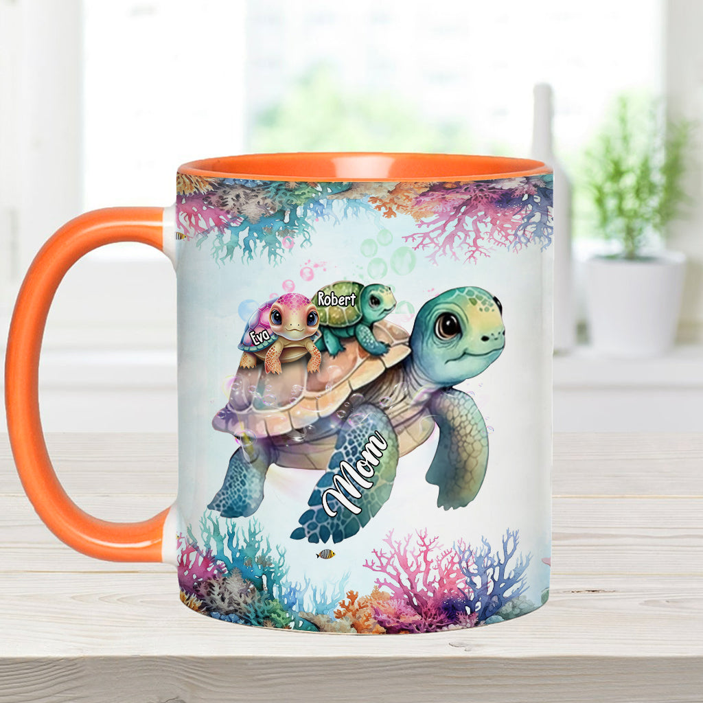 Turtle Mom Thanks For Always Having Our Backs - Personalized Turtle Accent Mug