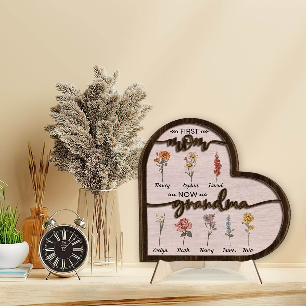 First Mom Now Grandma - Personalized Grandma 2 Layered Wood Sign / Wood Plaque