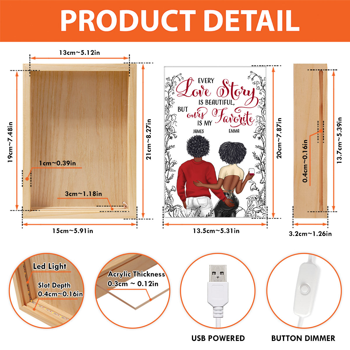 Every Love Story Is Beautiful But Ours Is My Favorite - Personalized Couple Picture Frame Light Box