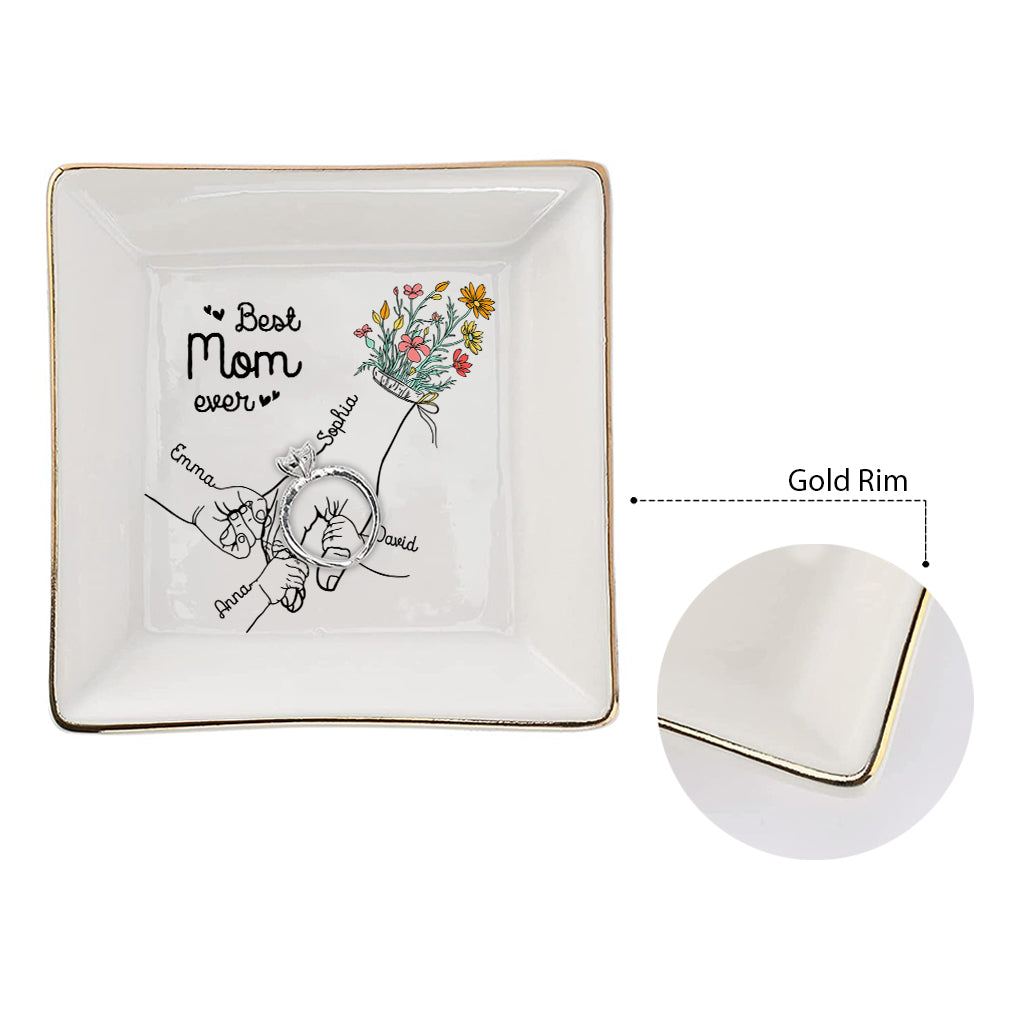 Mom And Children Hands Line Art - Personalized Mother Jewelry Dish