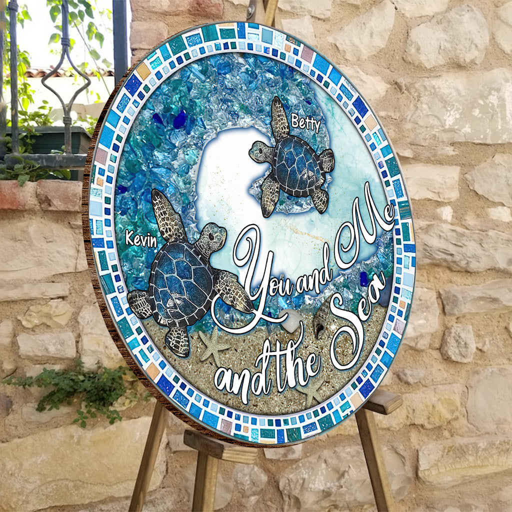 You And Me And The Beach - Personalized Couple Round Wood Sign