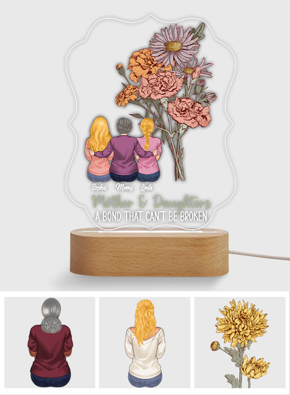 Mother And Children Birth Flowers - Personalized Mother Shaped Plaque Light Base