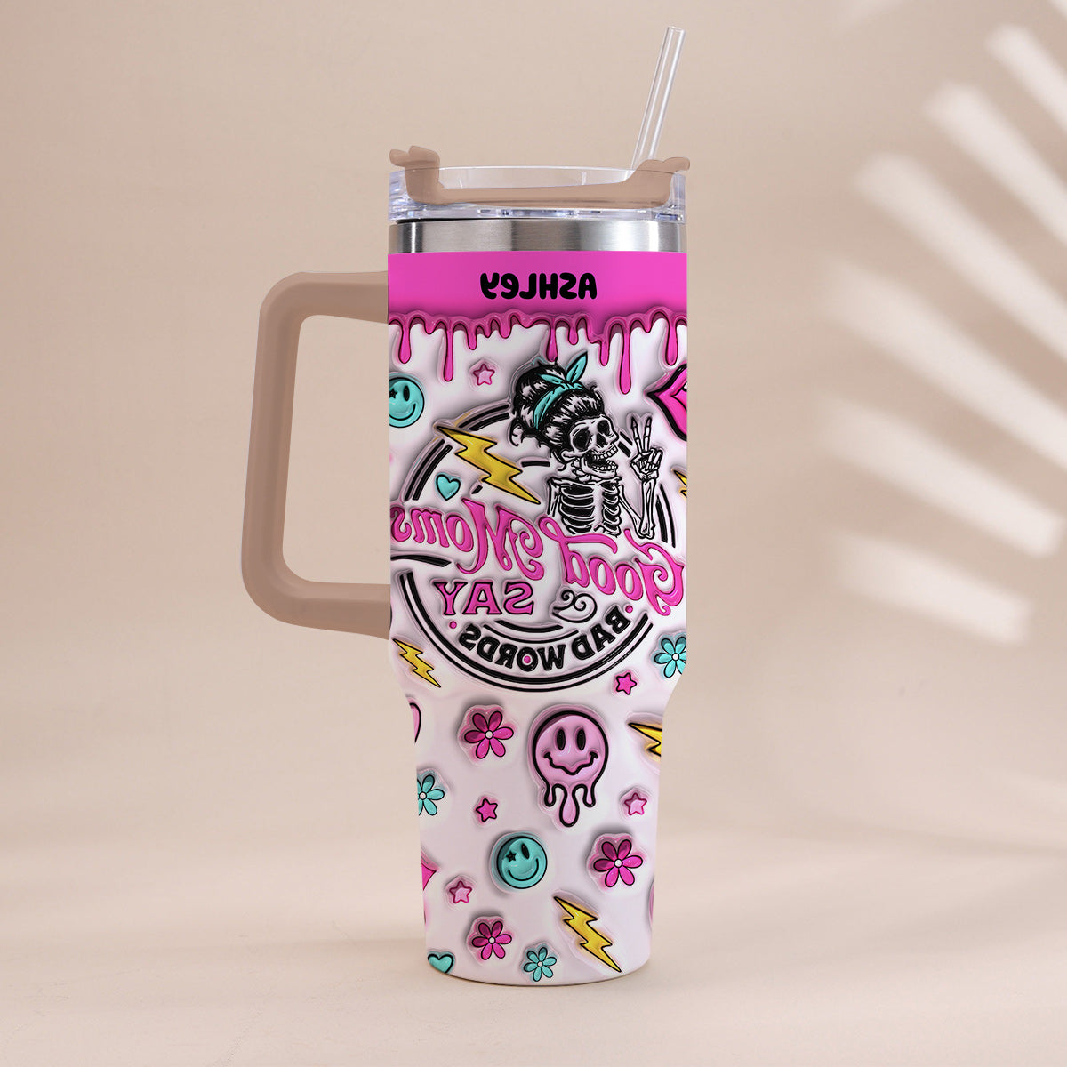 Good Mom Says Bad Words - Personalized Mother Tumbler With Handle