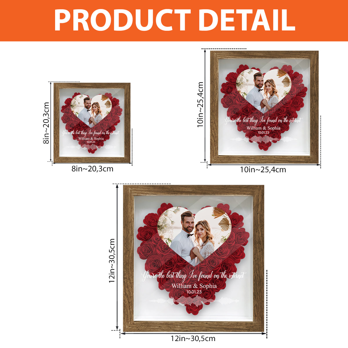 Custom Photo, Names, Date, Message And Soundwave - Personalized Couple Flower Shadow Box