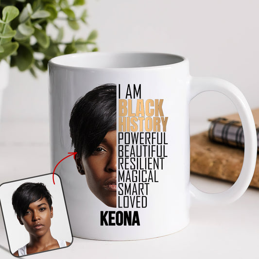 Mug personnalisé « Je suis Noir » avec photo de l'histoire - Mug afro-américain personnalisé