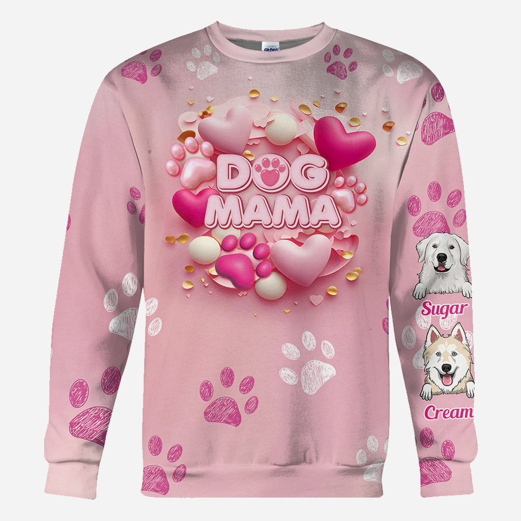 Hund, Katze, Mama, Fellmama, 3D-Herz in Rosa – personalisiertes T-Shirt mit Hundemotiv