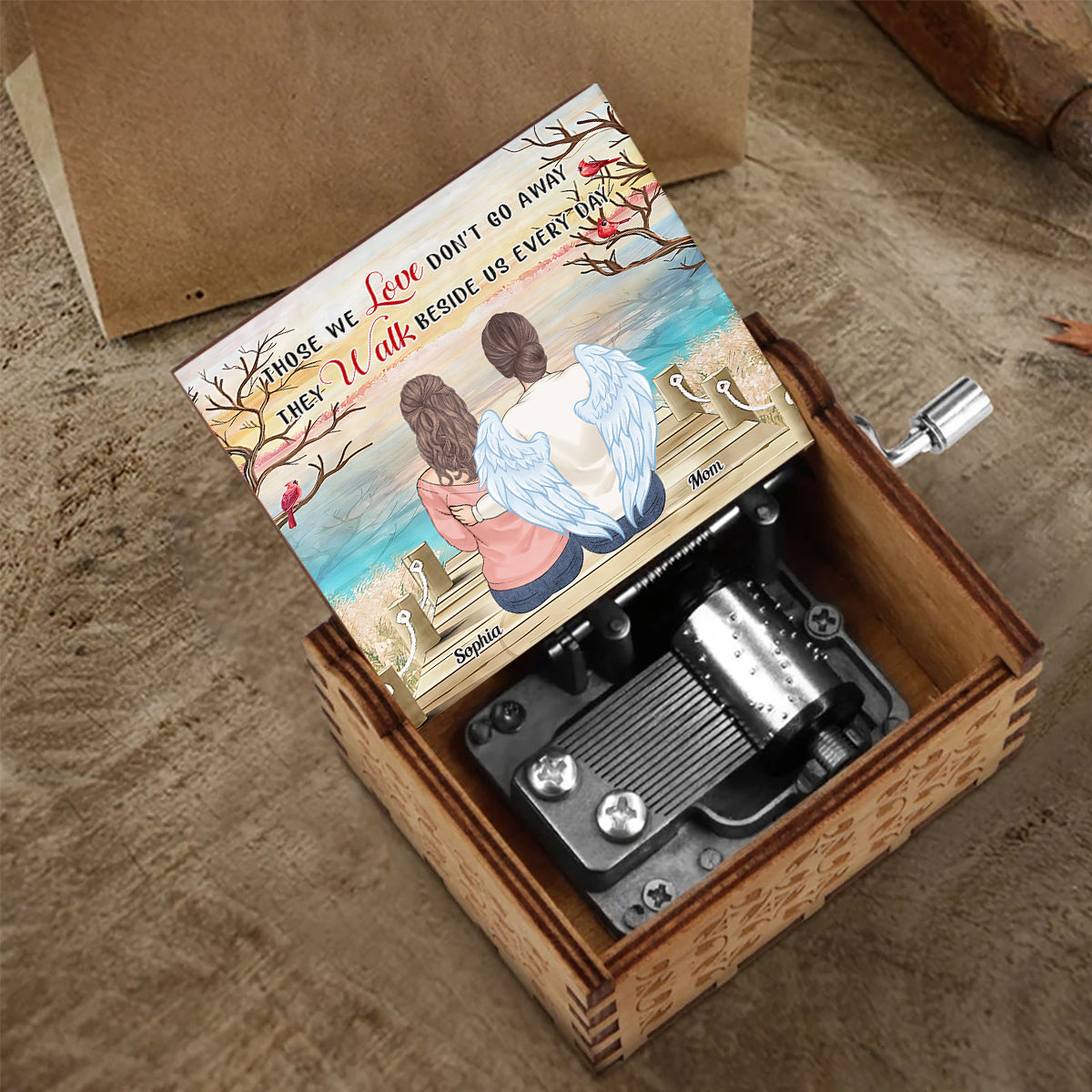 Those We Love Don't Go Away - Personalized Memorial Hand Crank Music Box