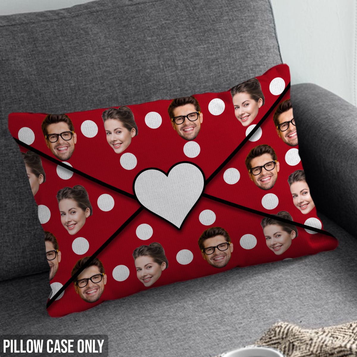 Love Letter Envelope With Face Custom - Personalized Couple Rectangle Pillow Cover