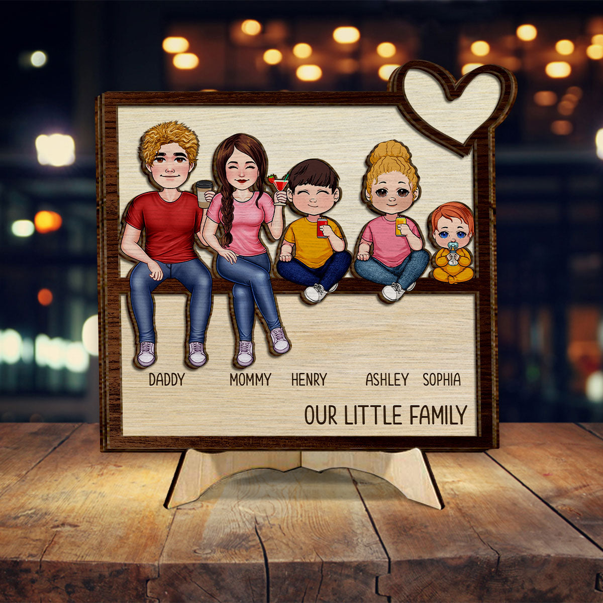 Notre petite famille - Panneau/plaque en bois personnalisé(e) à 2 couches