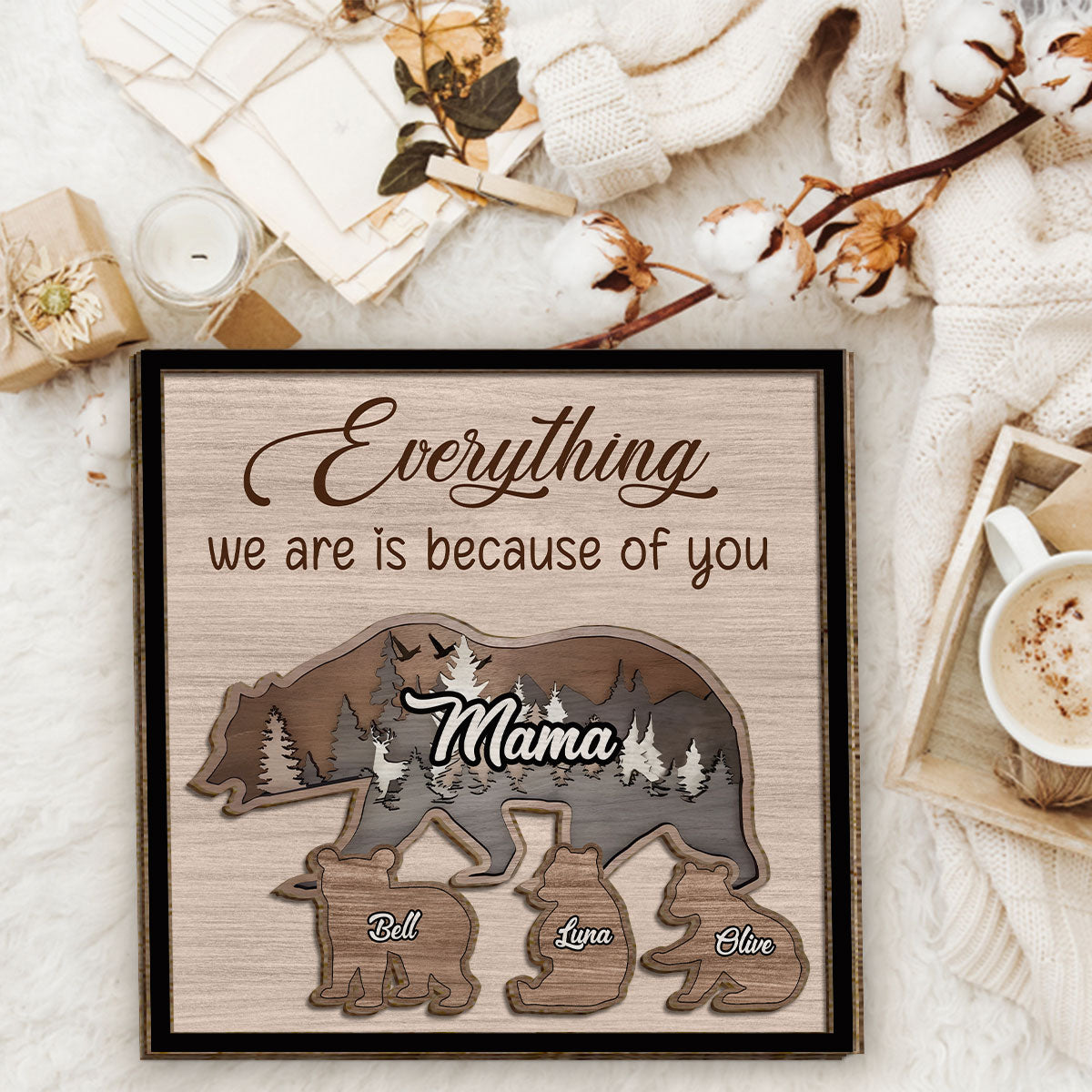 Mama Bear - Personalized Mother 2 Layered Wood Sign / Wood Plaque
