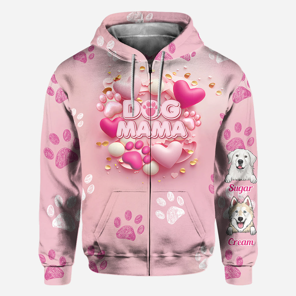 Hund, Katze, Mama, Fellmama, 3D-Herz in Rosa – personalisiertes T-Shirt mit Hundemotiv