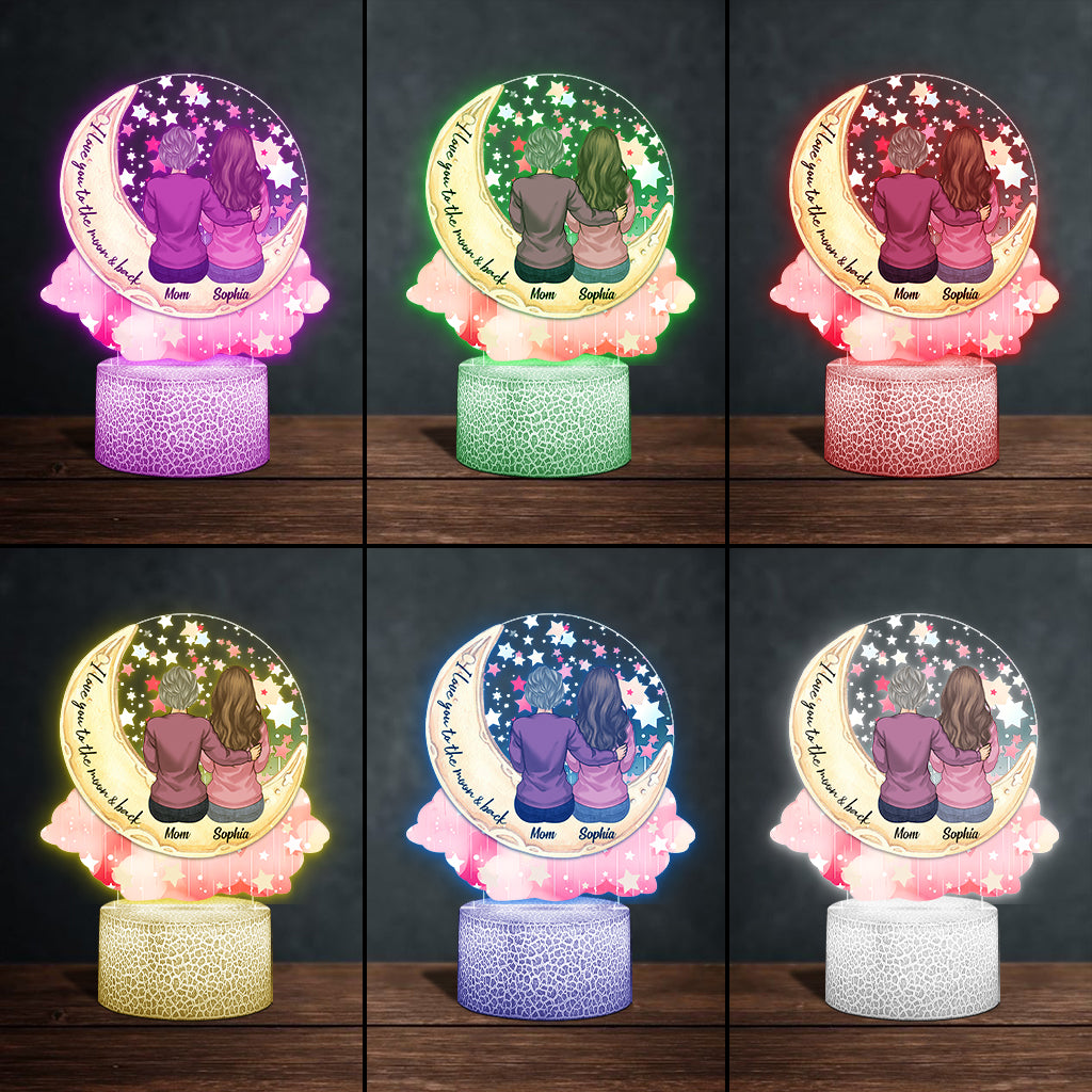 I Love You To The Moon And Back - Personalized Mother Shaped Plaque Light Base