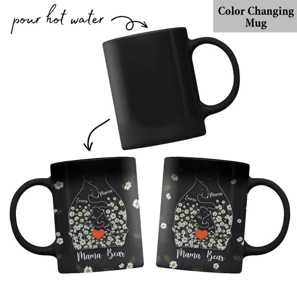 Floral Mama Bear And Cubs Hugging - Personalized Mother Mug