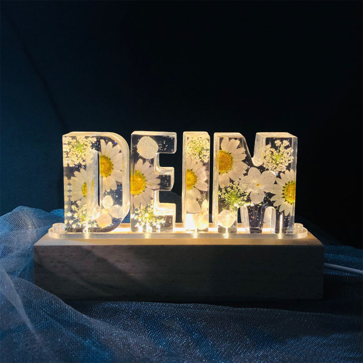 Mom Floral Resin Lamp - Personalized Mother Custom Name Lamp