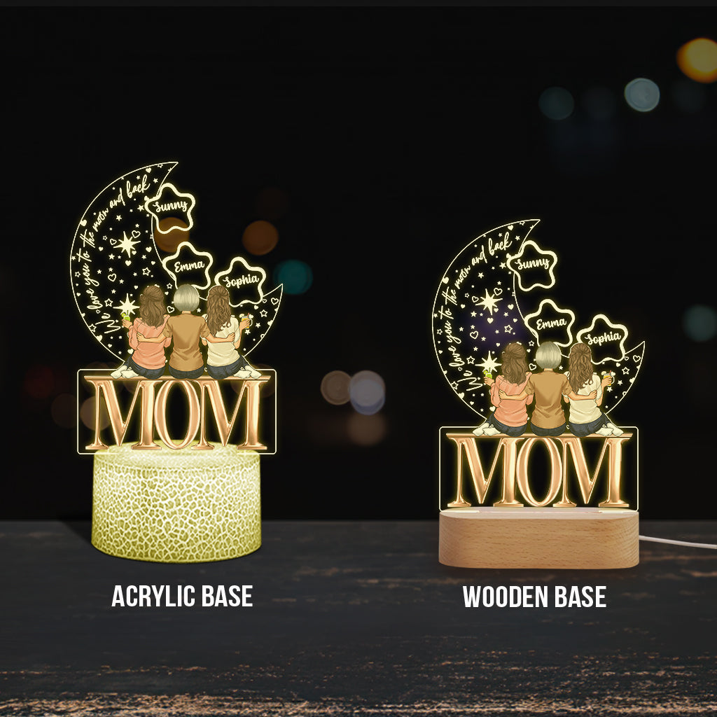 We Love You To The Moon And Back - Personalized Mother Shaped Plaque Light Base