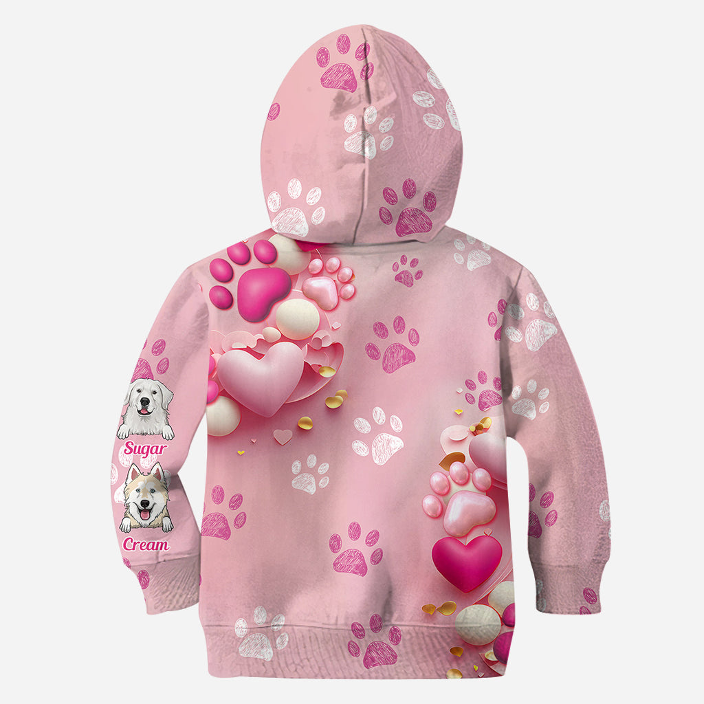 Hund, Katze, Mama, Fellmama, 3D-Herz in Rosa – personalisiertes T-Shirt mit Hundemotiv