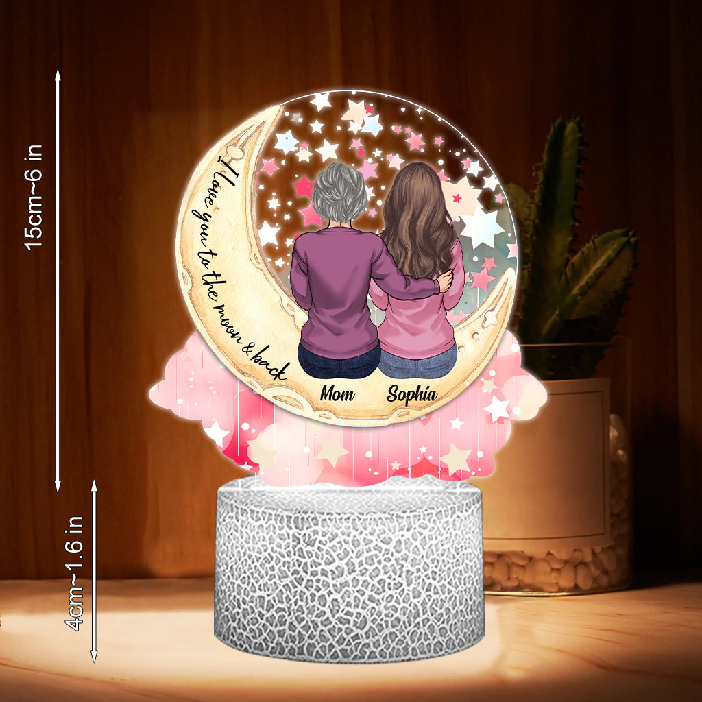 I Love You To The Moon And Back - Personalized Mother Shaped Plaque Light Base