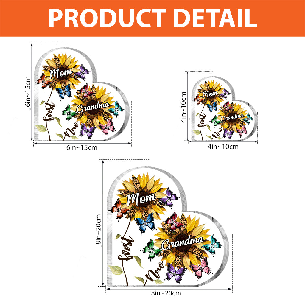 First Mom Now Grandma Sunflower Butterfly - Personalized Grandma Custom Shaped Acrylic Plaque