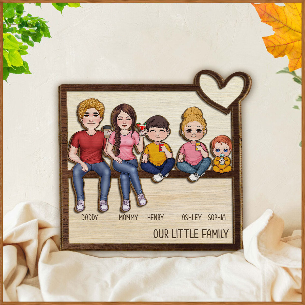 Notre petite famille - Panneau/plaque en bois personnalisé(e) à 2 couches