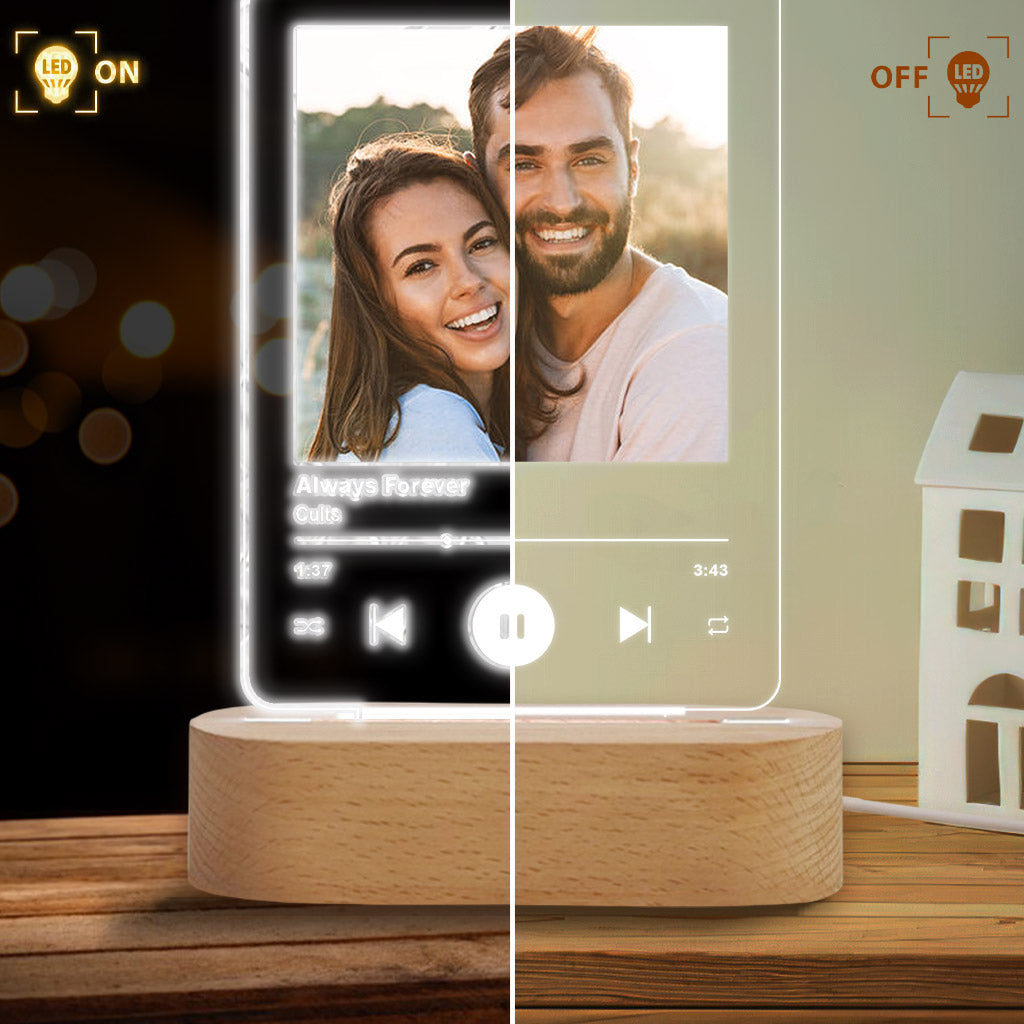 Any Photo And Favorite Song - Personalized Couple Shaped Plaque Light Base
