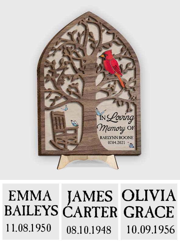 In Loving Memory Memorial Chair Red Cardinal - Personalized Memorial 2 Layered Wood Sign / Wood Plaque