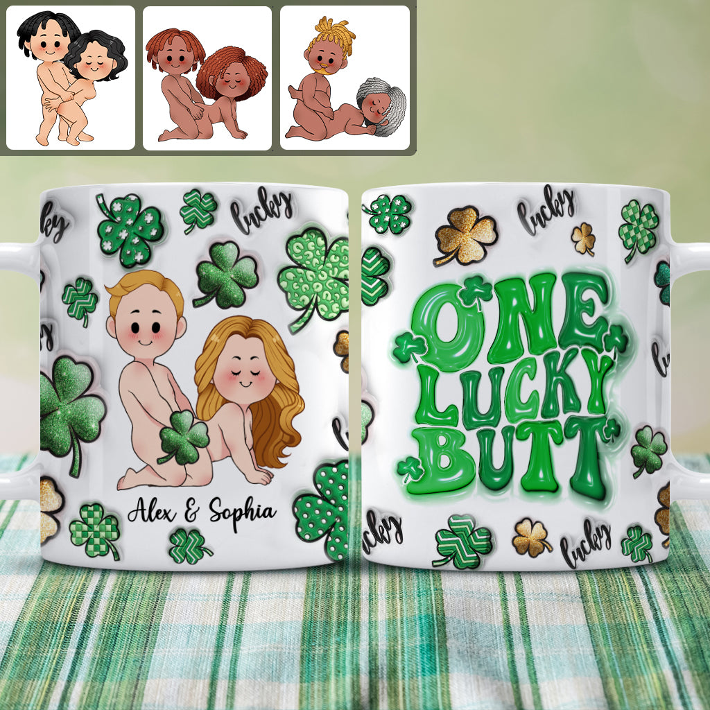 One Lucky Butt Lucky Clover Shamrock Naughty - Personalized Couple Mug