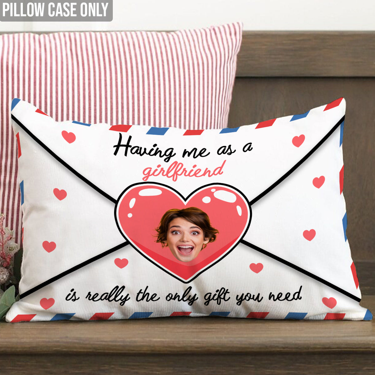 Having Me Love Letter Envelope With Face Custom - Personalized Couple Rectangle Pillow Cover
