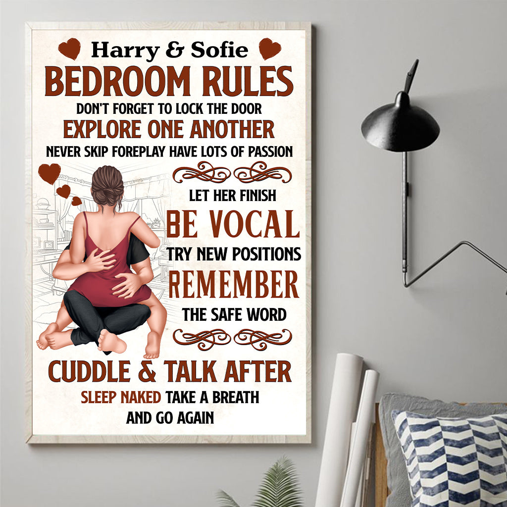 Bedroom's Rule Don't Forget To Lock The Door - Personalized Couple Canvas And Poster