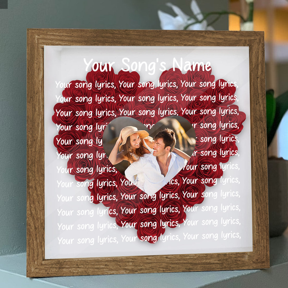Custom Song Lyrics And Photo - Personalized Couple Flower Shadow Box