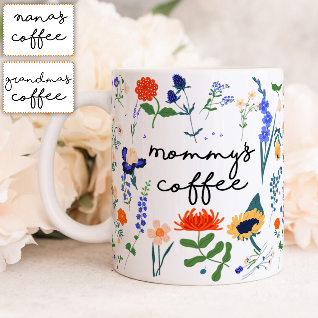 Any Title Coffee Cup Botanical Floral Style - Personalized Mother Mug