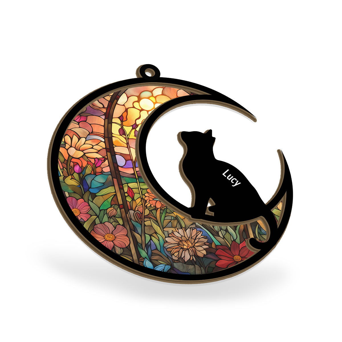 Silhouette de chat en vitrail - Attrape-soleil chat personnalisé
