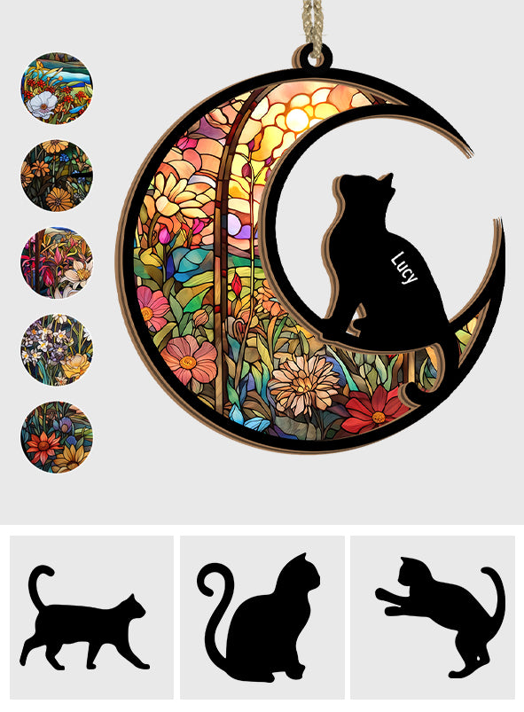 Silhouette de chat en vitrail - Attrape-soleil chat personnalisé
