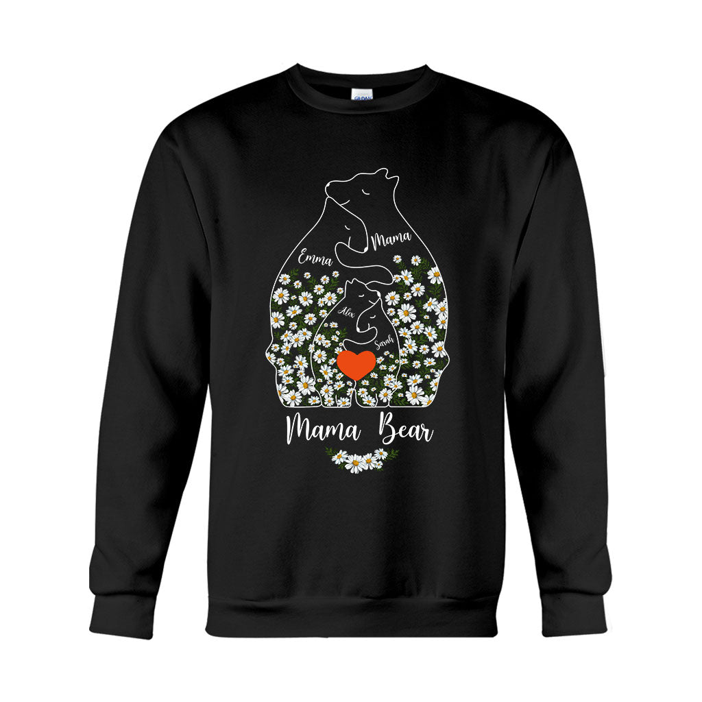 Floral Mama Bear And Cubs Hugging - Personalized Mother T-shirt And Hoodie