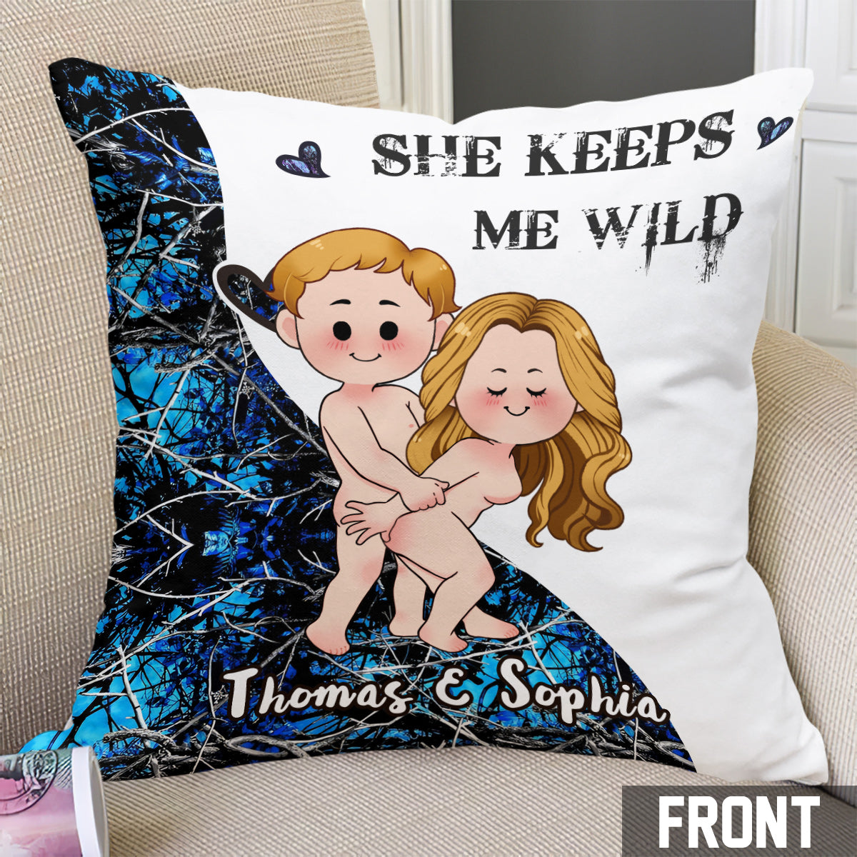 She Keeps Me Wild - Personalized Hunting Throw Pillow