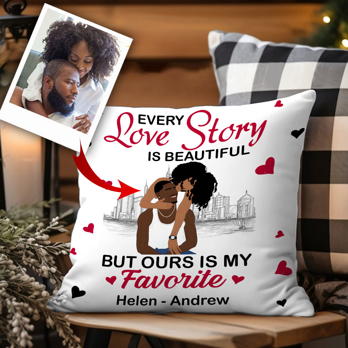 Notre histoire est ma préférée - Coussin décoratif personnalisé afro-américain