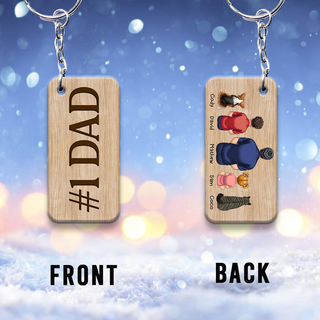 Best Dad Ever Back View Man Kids Dog Cat - Personalized Father Keychain