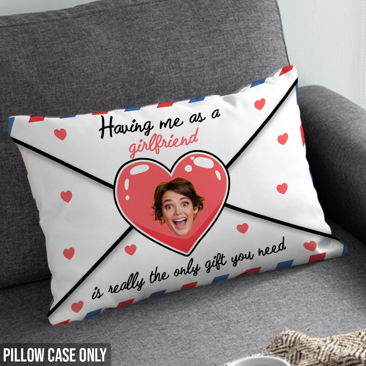 Having Me Love Letter Envelope With Face Custom - Personalized Couple Rectangle Pillow Cover