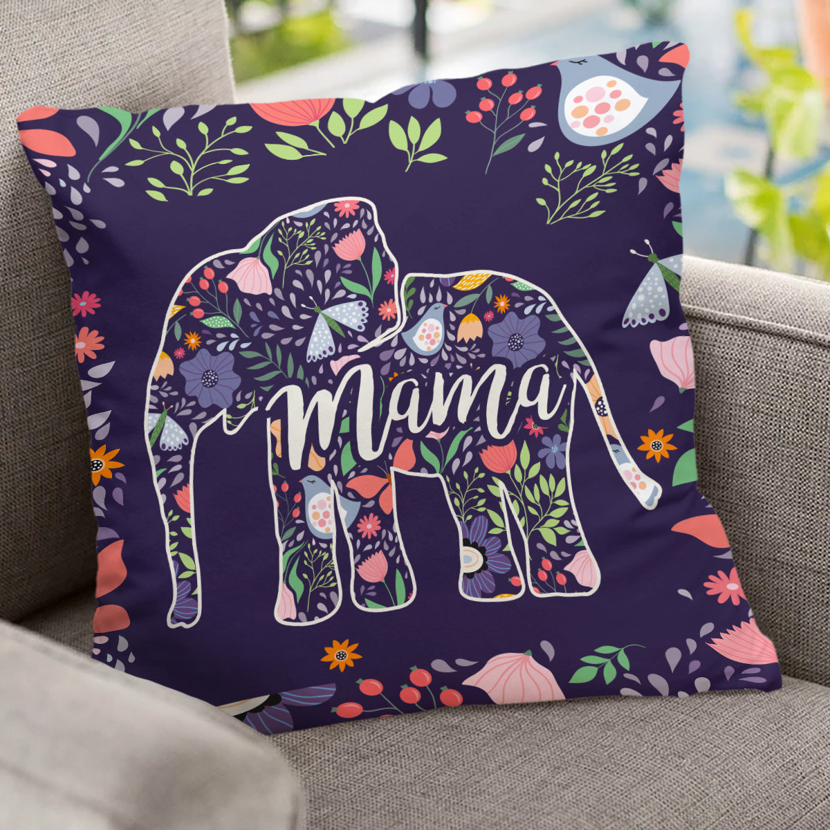 Elephant Mom - Personalized Mother Throw Pillow