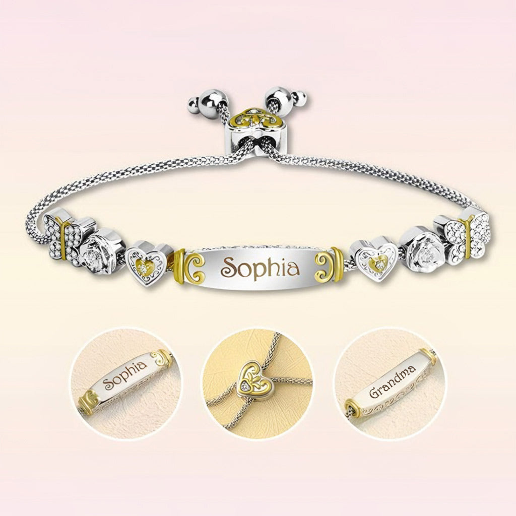 Any Name And Message - Personalized Grandma Engraved Bolo Bracelet