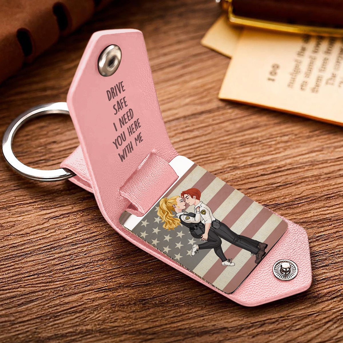 Drive Safe I Need You Here With Me - Personalized Couple Leather Photo Keychain