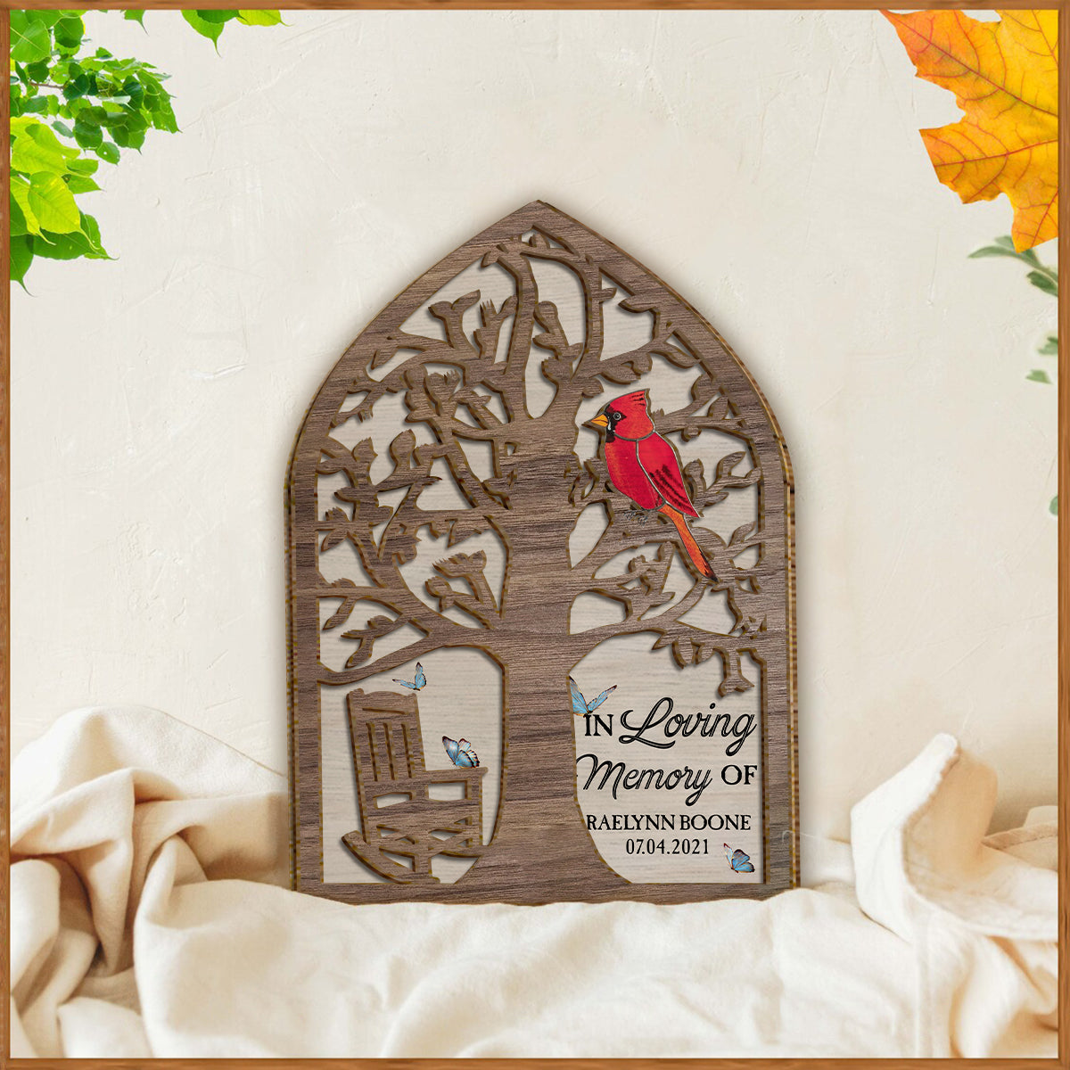 In Loving Memory Memorial Chair Red Cardinal - Personalized Memorial 2 Layered Wood Sign / Wood Plaque