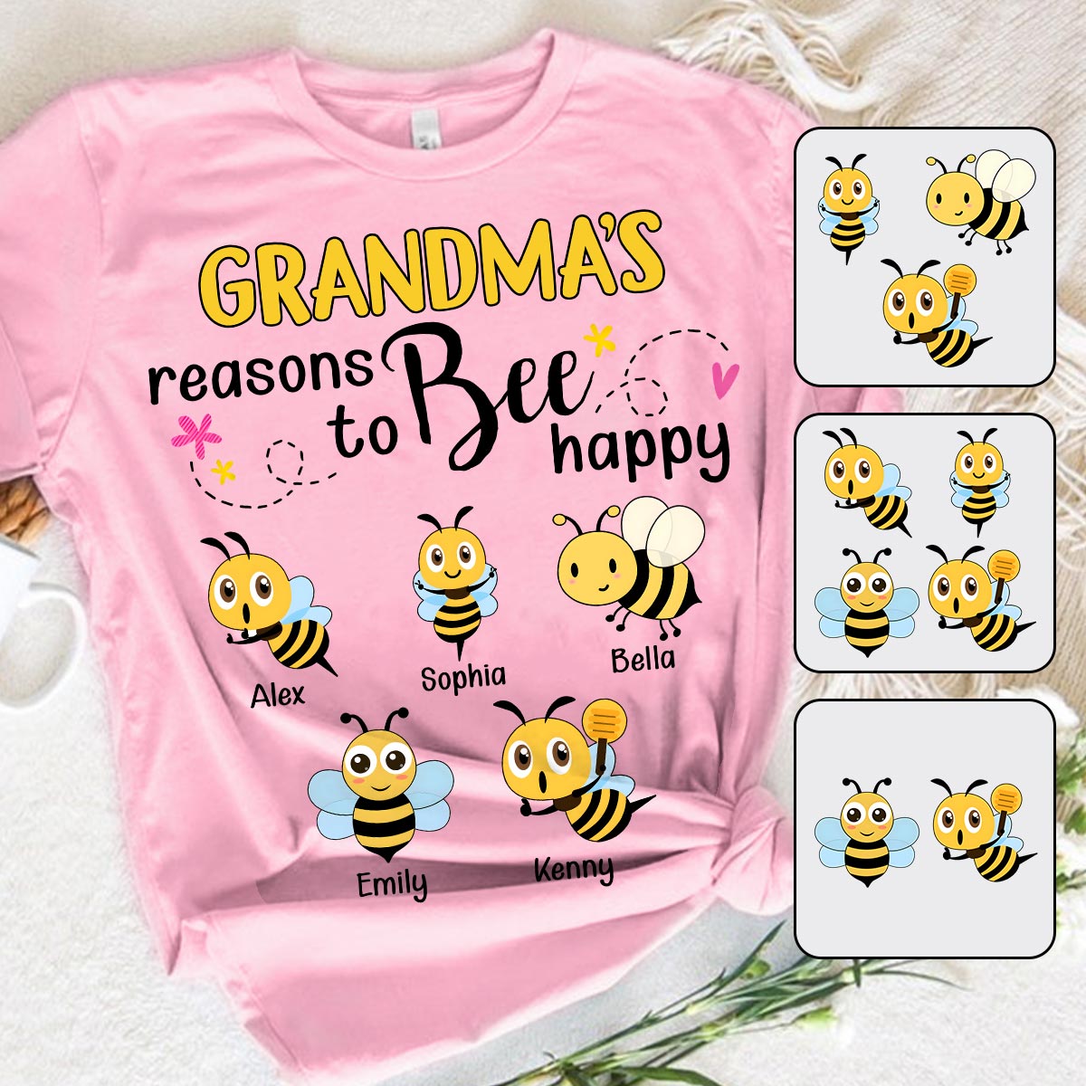 Grandma's Reasons To Bee Happy - Personalized Bee T-shirt And Hoodie